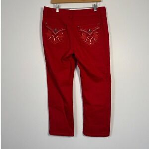 Y2K Nine West Jeans Womens 12 Annette Capri Red Embroidered Rhinestone Pants